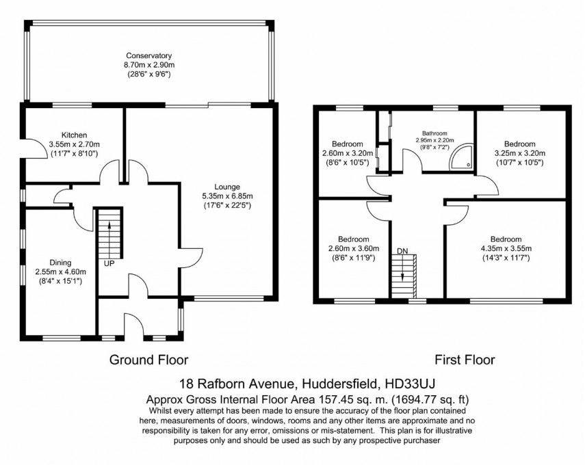 Floorplan for Rafborn Avenue, Salendine Nook, Huddersfield