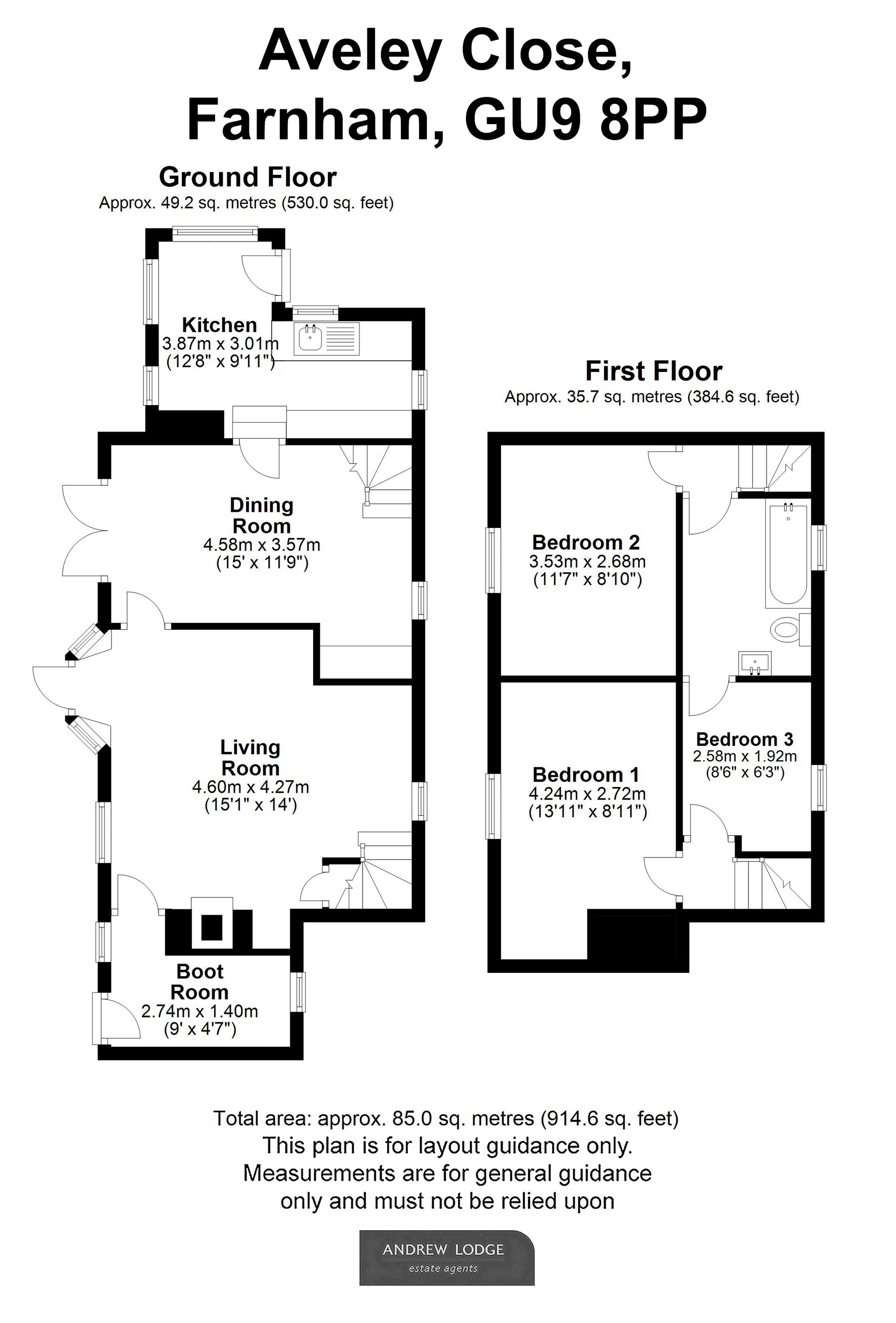 Floorplan for Aveley Close, Farnham, GU9