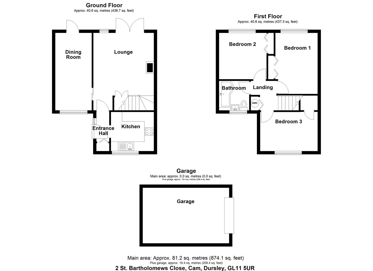 Floorplan for St. Bartholomews Close, Cam, Dursley