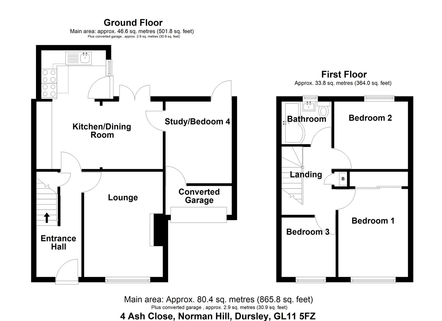 Floorplan for Ash Close, Norman Hill, Dursley