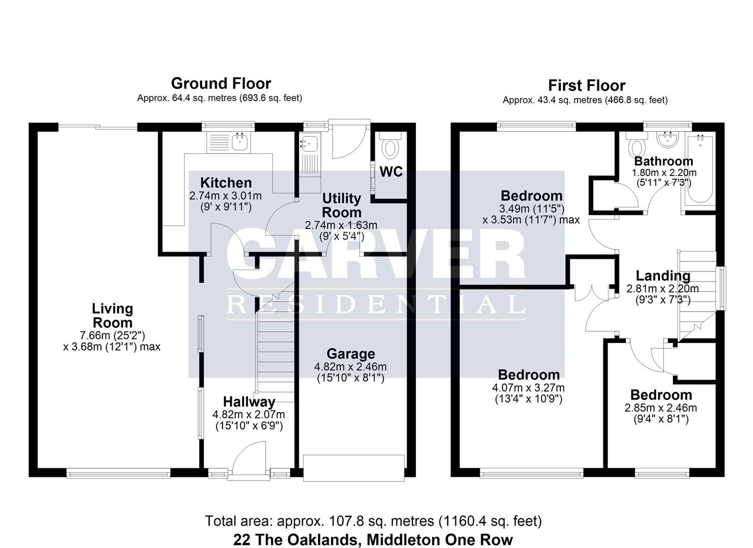 Floorplan for The Oaklands, Middleton One Row, Darlington