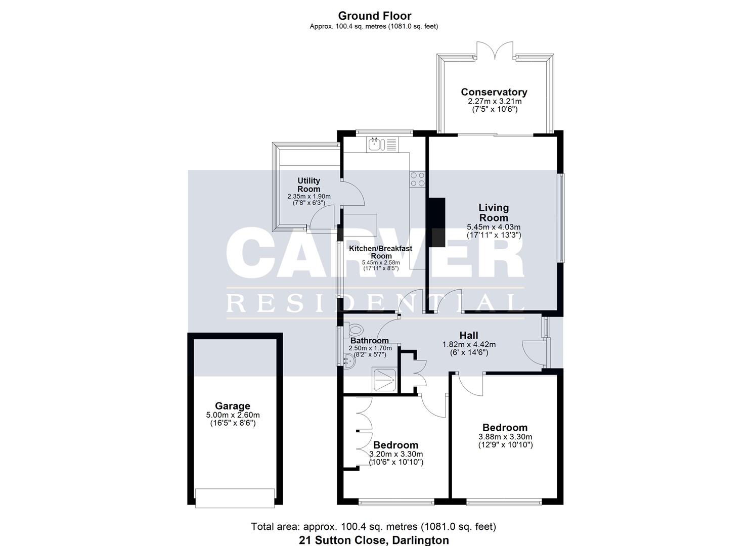 Floorplan for Sutton Close, Darlington