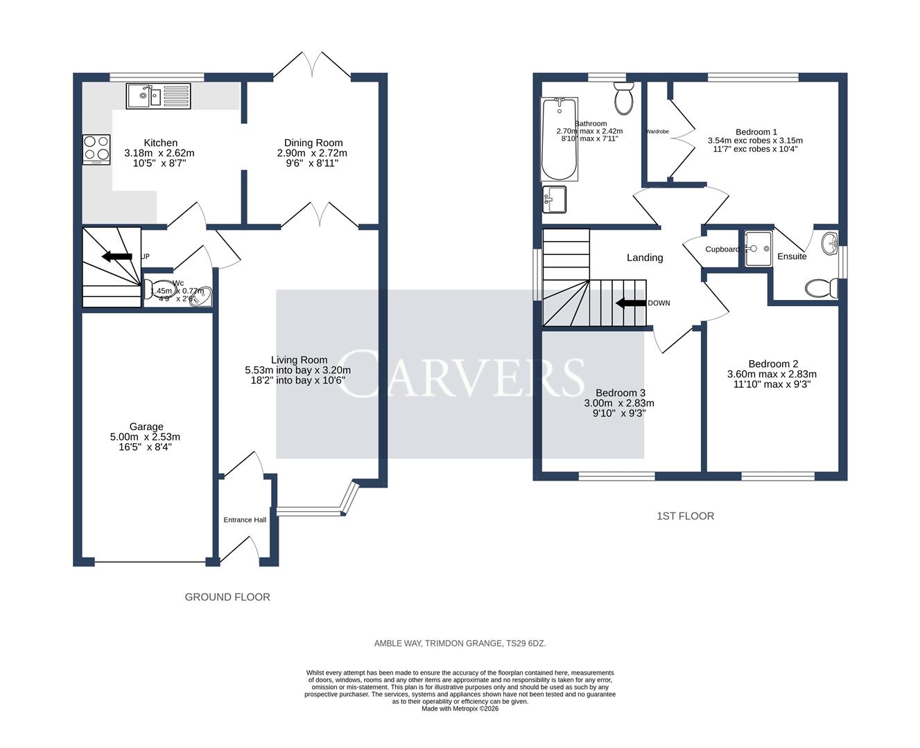 Floorplan for Amble Way, Trimdon Station