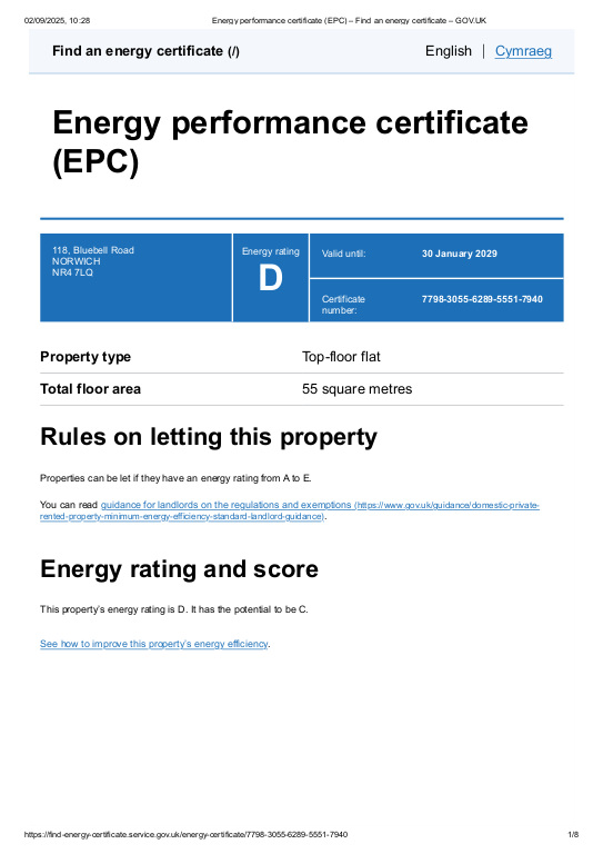 EPC for Bluebell Road, Norwich, Norfolk
