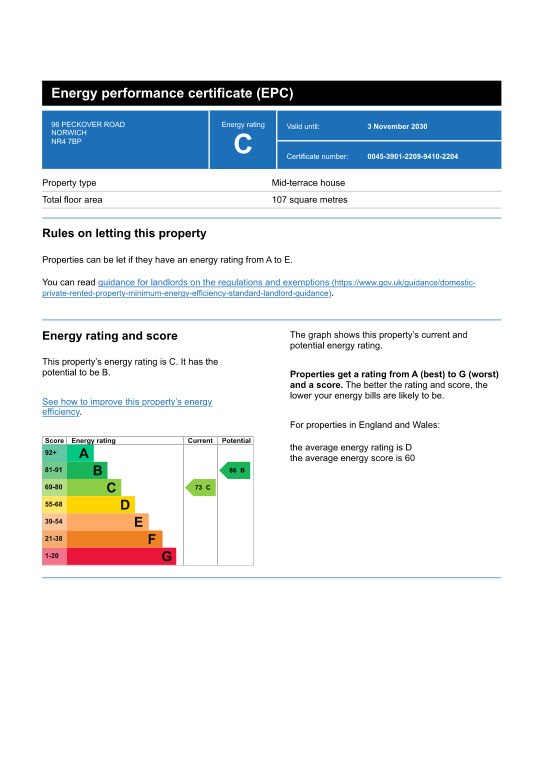 EPC for Peckover Road, Norwich, NR4