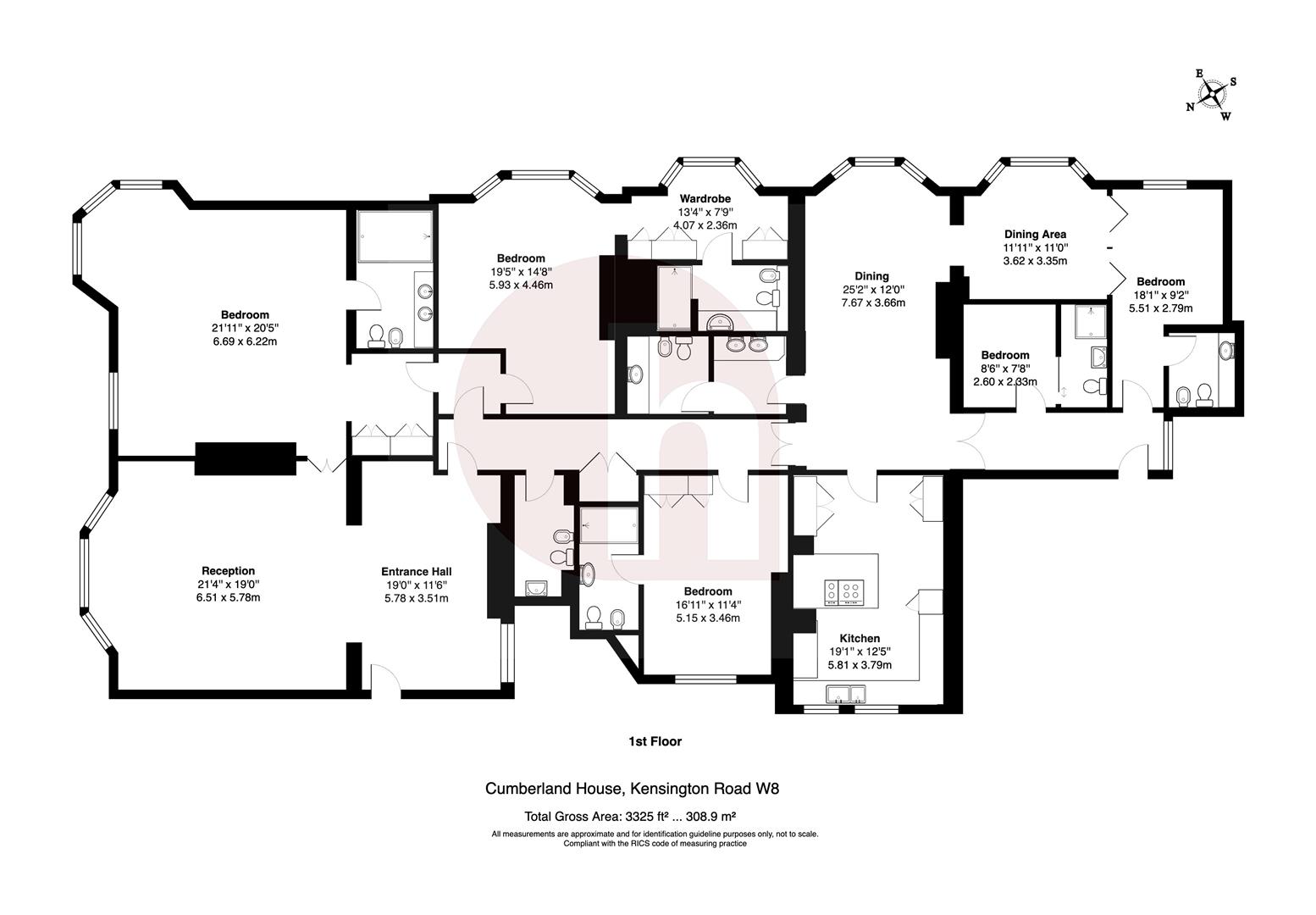 Floorplan for Cumberland House, Kensington Road, W8