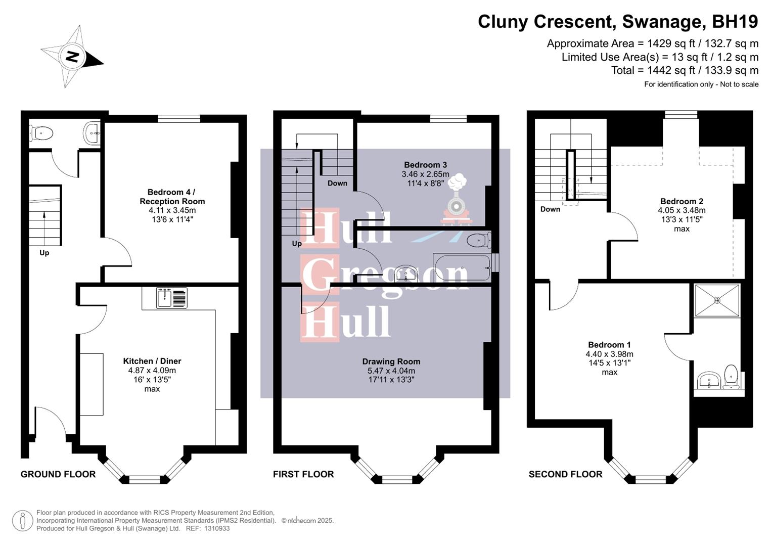 Floorplan for Cluny Crescent, Swanage