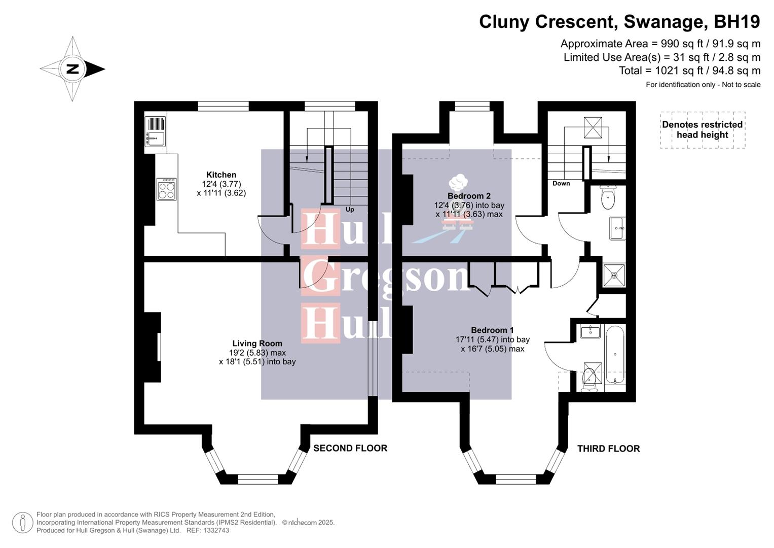 Floorplan for Flat 2, 2 Cluny Crescent, Swanage
