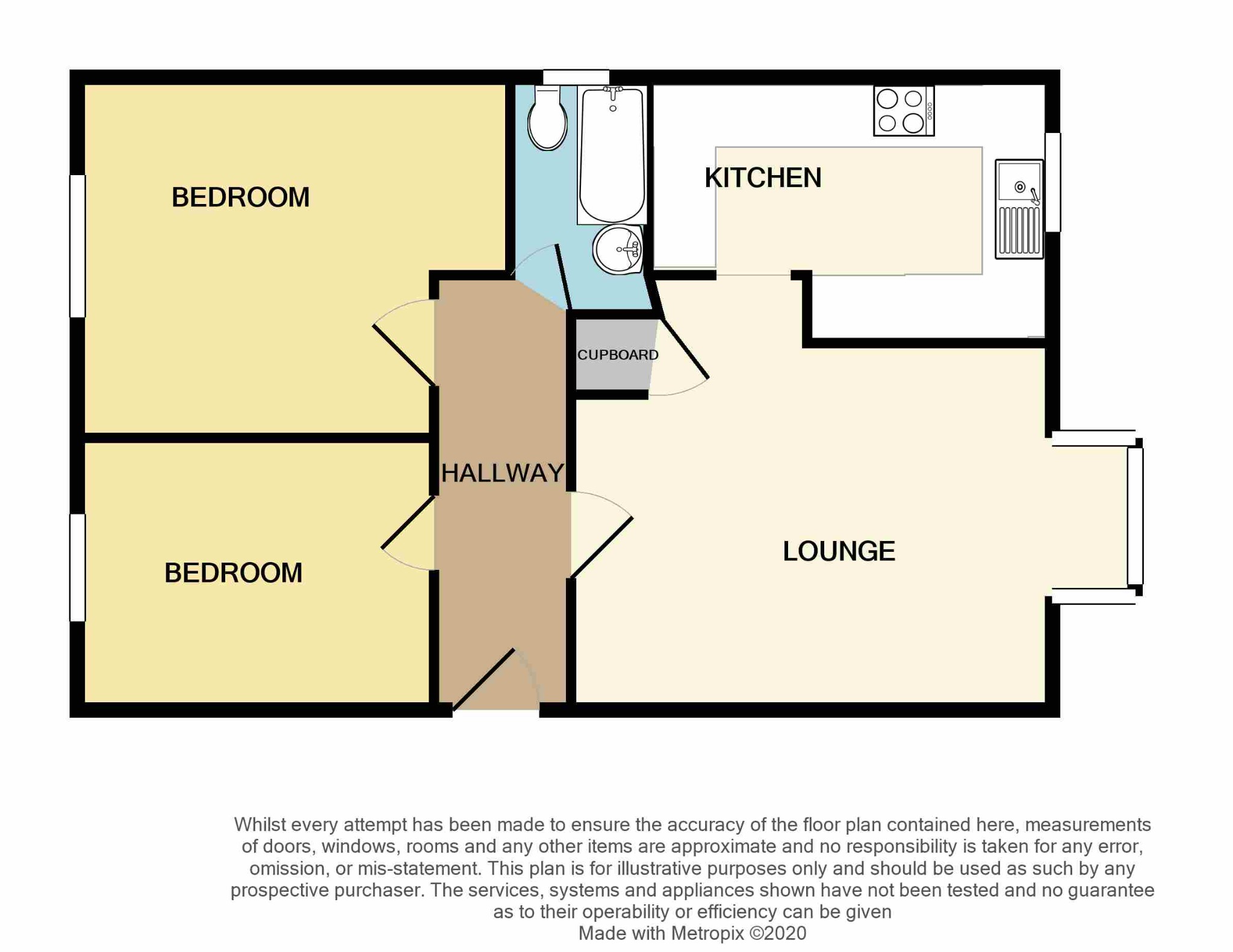 Floor plan of a two-bedroom apartment featuring a lounge, kitchen, hallway, and bathroom, ideal for prospective tenants seeking modern living near Purfleet Station.
